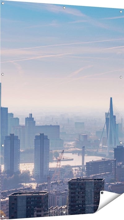 Gards Tuinposter Rotterdamse Skyline - 100x150 cm - Tuindoek - Tuindecoratie - Wanddecoratie buiten - Tuinschilderij