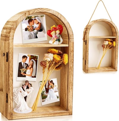 Diepe Lijst – Decoratieve Vitrine – 9,84 × 16,3 inch – Grote Vitrine voor Herinneringen – Ideaal voor Trouwboeketten, Medailles, Foto's en Persoonlijke Souvenirs – Afwerking in Natuurlijk Hout (Boeket niet inbegrepen)