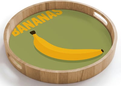 Dienblad rond 40x40 cm - Schootdienblad hout - Banaan - Minimalistisch - Geel - Borrelplank rechthoek - Plateau houten dienbladen