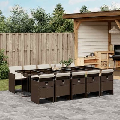 vidaXL - 11-delige - Tuinset - met - kussens - poly - rattan - bruin