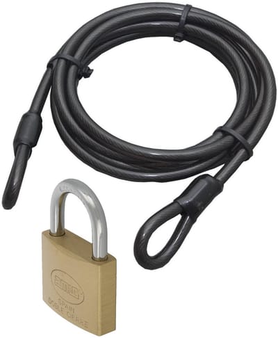Benson Staalkabel met 50 mm hangslot - 5m x 12mm kabel - geplastificeerd staaldraad - kabelslot met sleutel - fiets/trailer/stoelen vastzetten