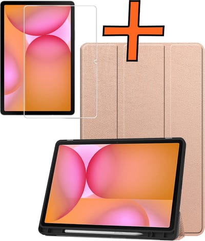 Hoesje - Geschikt voor Samsung Galaxy Tab S10 Lite - Met Screenprotector - Trifold Bookcase - Hard Cover Case - Met Uitsparing Geschikt voor S Pen - Hardcover Book - Tablet Hoes - Rosé goud