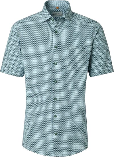 Redmond comfort fit overhemd - korte mouw - popeline - wit met licht- en donkerblauw met groen dessin - Strijkvriendelijk - Boordmaat: 39 - 40