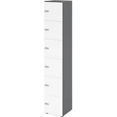 Topas Line lockerkast, 6 dossierhoogtes, 6 vakken, cijferslot, B 400 x D 420 x H 2156 mm, grafiet/wit