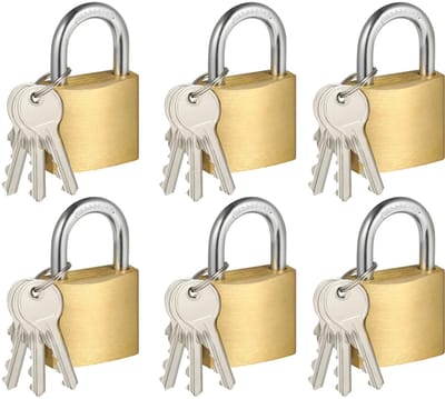 TTLUOKER® 6-Pack Zware Hangsloten - Massief Messing 38mm (1.5") | 100% Waterdicht + Roestvrij | 18 Sleutels Incl. (3 per Slot) | Voor Fietsen, Schuren, Poorten & Industrie