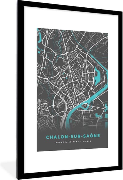 Fotolijst incl. Poster - Chalon-sur-Saône - Frankrijk - Stadskaart - Kaart - Plattegrond - 80x120 cm - Posterlijst