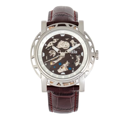 Reign Stavros automatisch skelet horloge met leren band