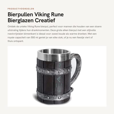 Dailygoods- Bierpul 550 ml - Eiken Bierpul - Roestvrij Staal Inzet - Viking Rune Design - Vaderdagcadeau - Hoogwaardig Handwerk - Bierglas