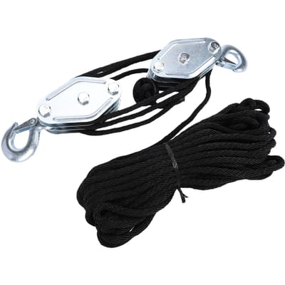 Robuust Katrolsysteem met Kabelrem 660lbs Belasting 3 Katrollen 15M Nylon Touw Zwart voor Industriële Garage Magazijn