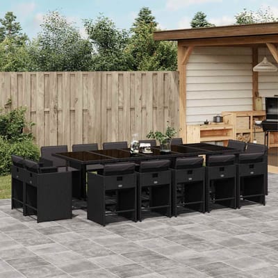 vidaXL - 15-delige - Tuinset - met - kussens - poly - rattan - zwart