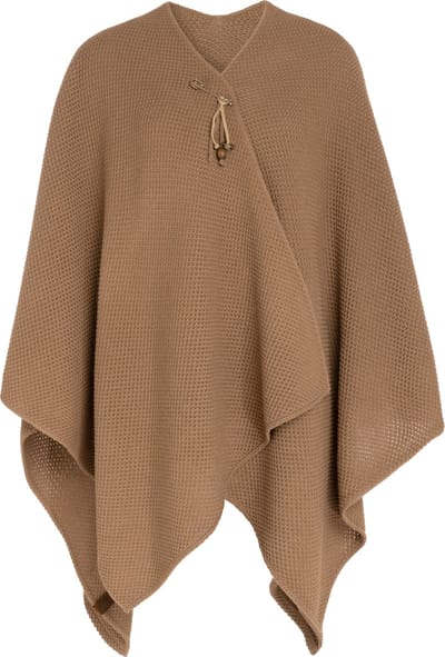 Knit Factory Jazz Gebreid Omslagvest - Dames Poncho - Wikkelvest - Gebreide bruine poncho - Gebreide mantel - Winter poncho - Dames cape - One Size - Nude