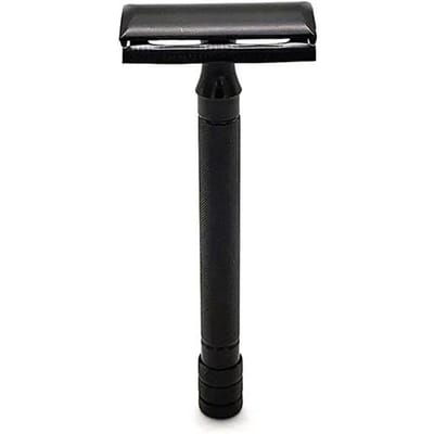 Rasoir de sûreté à double tranchant pour hommes Rasoir classique réglable avec petite brosse Épilation douce Rasoir pour le visage noir