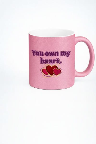 Romantische Roze Glitter Mok 'You Own My Heart' met Harten - Liefdescadeau
