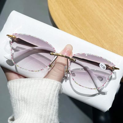 Petite monture Sunahde Découpe Lunettes de Presbytie Sans Monture Pour Dames Yeux de Chat Lunettes de Lecture Lunettes de Soleil Lunettes d'Extérieur +1 . 0 . . +3 . 5 1.5
