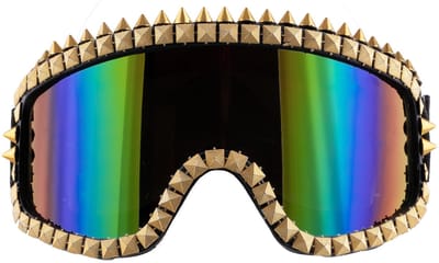 Funny Fashion verkleed Ski Bril - 18 x 11 x 7 cm - metallic - met strass steentjes - studs - goud - apres ski - carnaval