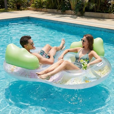 Luchtbed zwembad - Opblaasbare zwembad - Opblaasband - Dubbele Pool Float met Bekerhouders en Handgrepen - Comfortabele Drijvende Lounge voor Volwassenen - Opvouwbare Waterstoel voor Zwembad Strand en Meer - 150,5 x 112 cm