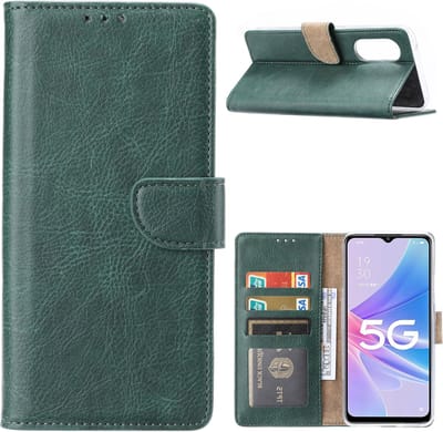 Hoesje Geschikt voor Oppo A97 5G Hoesje met Pasjeshouder Groen - Hoesje Geschikt voor Oppo A97 hoesje Luxe Booktype Portemonnee case
