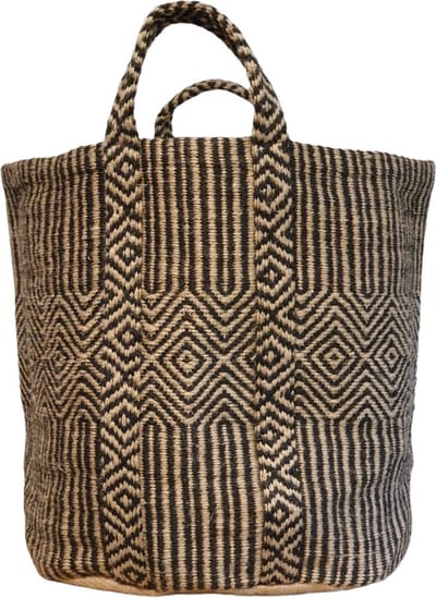 Jute Mand XL Lois Print/Zwart Opberger/Haardhoutmand/Hoogte 45cm