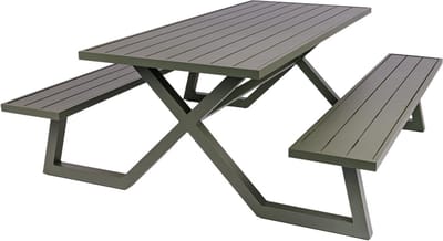 MaximaVida luxe aluminium picknicktafel Dex 200 cm olijfgroen met exclusieve omlijsting