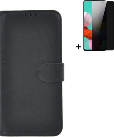 MoDo hoesje Geschikt voor Samsung Galaxy A53 5G - Kunstleer Book Case - Zwart hoesje met privacy screenprotector