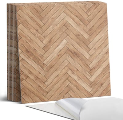 Coloray Plaktegels - Visgraatpatroon Portugese Tegels - 30 cm x 30 cm - Bruin Plaktegels - 9 stuks - Vierkant PVC Tegels - Plaktegels Keuken - Zelfklevende Vloertegels - Vinyltegels Vloer Zelfklevend - Zelfklevende Tegels