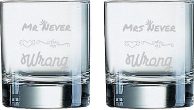 Gegraveerde set Whiskeyglazen 20cl Mr. Never wrong - Mrs. Never wrong