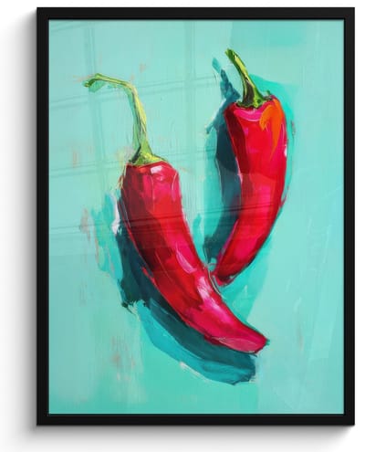 Poster in lijst - Fotolijst 60x80 cm - Posters - Chilipepers - Geverfd - Rood - Posterlijst zwart - Decoratie - Wanddecoratie woonkamer - Muurdecoratie slaapkamer