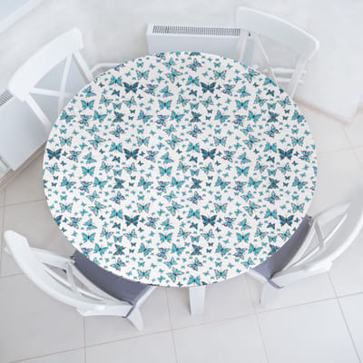 ABAKUHAUS Butterfly Elastisch Ronde Tafelkleed, Allround Elastisch Stoffen Tafelkleed, 100 cm - 110 cm, Donker Hemelsblauw Meerkleurig