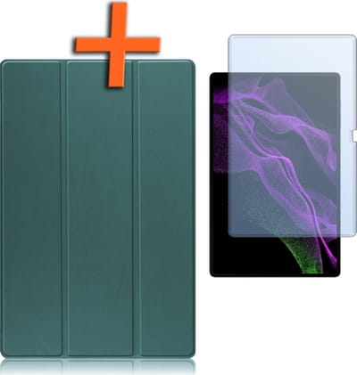 Hoes Geschikt voor Samsung Galaxy Tab S10 Ultra Hoes Tri-fold Tablet Hoesje Case Met Uitsparing Geschikt voor S Pen Met Screenprotector - Hoesje Geschikt voor Samsung Tab S10 Ultra Hoesje Hardcover Bookcase - Donkergroen