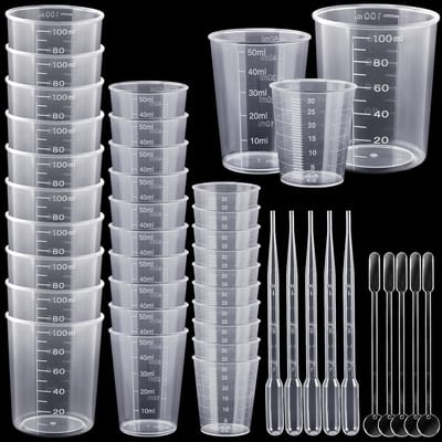 SnelShoppen - 30-delige Meetbekerset 30ml/50ml/100ml, Herbruikbare Plastic Mengbekers met Duidelijke Schaal, Transparant voor Epoxyhars, Knutselen, Ma