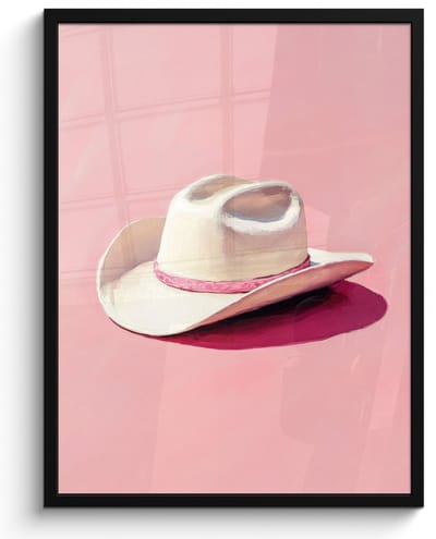 Poster in lijst - Fotolijst 50x70 cm - Posters - Zomers - Hoed - Roze - Posterlijst zwart - Decoratie - Wanddecoratie woonkamer - Muurdecoratie slaapkamer