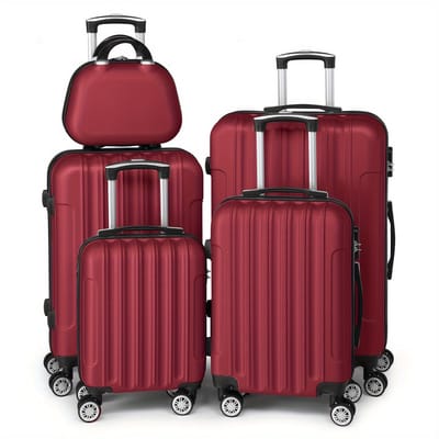 Koffers -Kofferset 5 hardshell- 360° Dubbele spinner wielen- Geïntegreerd TSA Slot-Verschillende maten -Water en vuil afstotend-Wijn rood.