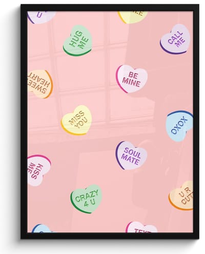 Poster in lijst - Fotolijst 50x70 cm - Posters - Hart - Snoep - Pastel - Tekst - Posterlijst zwart - Decoratie - Wanddecoratie woonkamer - Muurdecoratie slaapkamer