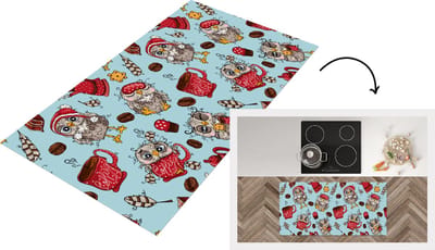 Keukenloper - Loper keuken - Patronen - Uil - Ontbijt - 120x60 cm - Keukenloper vinyl