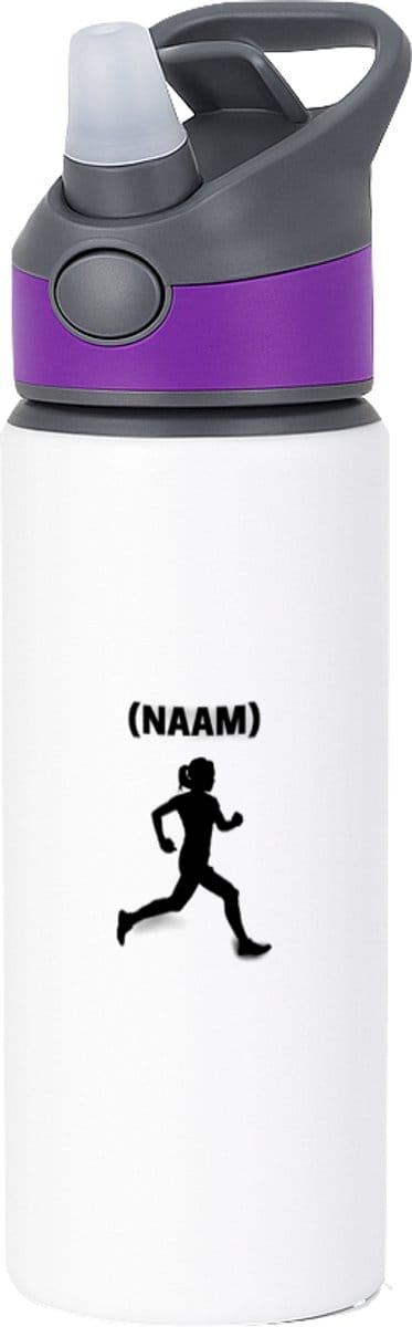 Hacebo® - Hardloop met eigen naam waterfles met rietje paars - Hardlopen - Hardloper - Sport - water fles - 650ML