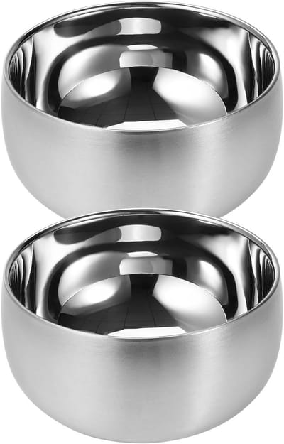 Set van 2 Dubbelwandige Geïsoleerde RVS Kommen - 13 cm Diameter, 7,3 cm Hoog - Warmtebestendig, Geschikt voor Vaatwasser, Perfect voor Soep, Rijst en Snacks