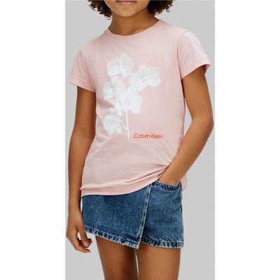 Calvin Klein Girls Flower Slim Ss T-shirt Quartz Pink Taglia: 4 | T-shirt Outlet | kids | Rosa
