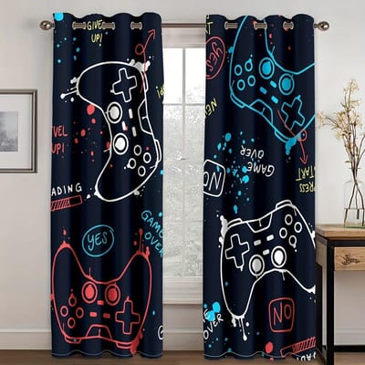 2 Stuks Gamepad Gordijnen voor Jongens Meisjes Cool 3D Speelkamer Raam Draperieën Kleur Game Controller Gordijn Kinderen Gamer Gordijnen 150x166cm black