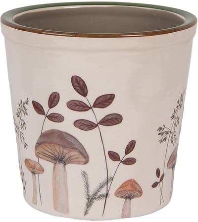 Keramiek Bloempot voor Binnen – Bruin Paddenstoelen – Rustieke Pot – Ø 17 cm – Paddenstoelenmotief