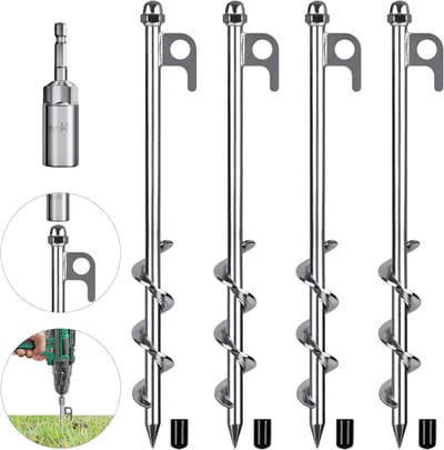 Tent Haringen Set - Grondankers Haringen - Buiten Bevestigen - Volledig Gelaste Spiraal - 4 Stuks 32 cm - Zwart