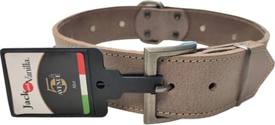 Jack and Vanilla Hondenhalsband leer - Stoere brede halsband - Hondenhalsband - Mist - Tornillo - 55 cm - leer - Grijs - Verstelbaar 37 / 47 cm