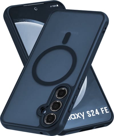 Casemania Hoesje Geschikt voor Samsung Galaxy S24 FE - Blauw - Matte Armor Back Cover - Geschikt voor MagSafe