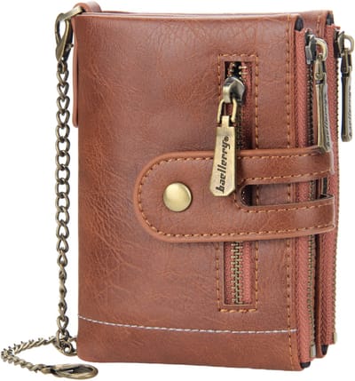 longziming -Dubbele Rits Heren Portemonnee – PU Leren Bifold Portefeuille – Kaart- en Muntenvak – Stijlvol & Praktisch – Bruin
