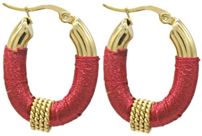 Oorbellen met Koord - Oorringen - RVS - 3 cm - Goudkleurig en Rood