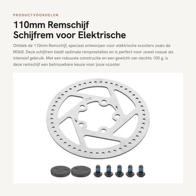 Dailygoods - 110mm Remschijf - Schijfrem voor Elektrische Scooter - Geschikt voor M365 - Achterwiel Remschijf - Inclusief Remblok - Duurzaam en Betrou...