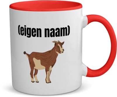 Akyol - geit met hoorn koffiemok - theemok - rood - Geit - geiten liefhebbers - met eigen naam - dieren liefhebber - leuk cadeau voor iemand die houdt van geiten - cadeau - kado - 350 ML inhoud
