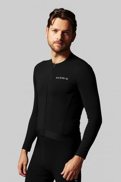 Acelera Fleece Fietsshirt Wielerjack Lange Mouwen Zwart - Thermo - Fietsjas voor heren - Wielerjack - Fietsjack - Heren - Maat S