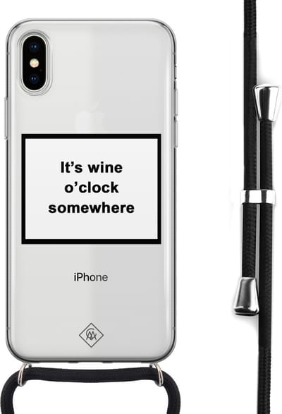 Casimoda® hoesje met koord - Geschikt voor iPhone Xs - Wine O'clock - Afneembaar koord - Siliconen/TPU - Transparant