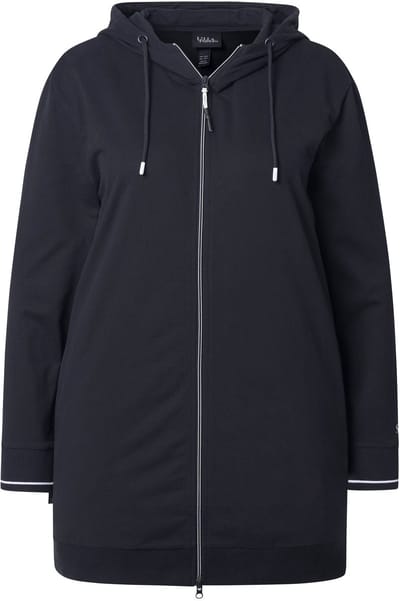 Ulla Popken - Dames - Sweatvest sierpaspel oversized capuchon 2-wegrits - Zwart - Maat 42+