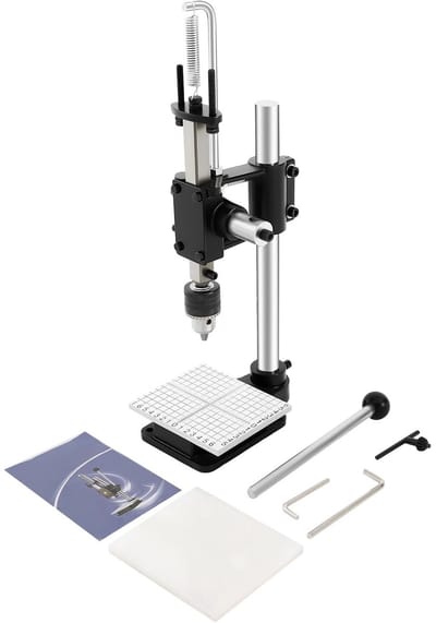 CORE Handmatige perspons - Leren perspons - Perforator - 160kg machinedruk - Voor leerbewerking - Stempelgereedschap - M12 schroefgat - 0-16cm verstelbaar - Met 1.5-13mm chuck - 12x15x35cm - Grijs en Zwart